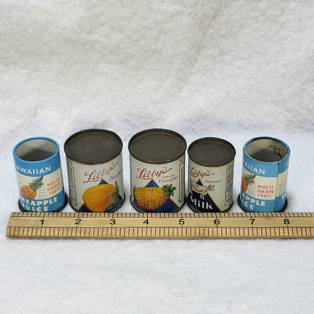Vintage Libby's Hawaiian Miniature Tin Cans Dollhouse Food Advertising Lot of 5